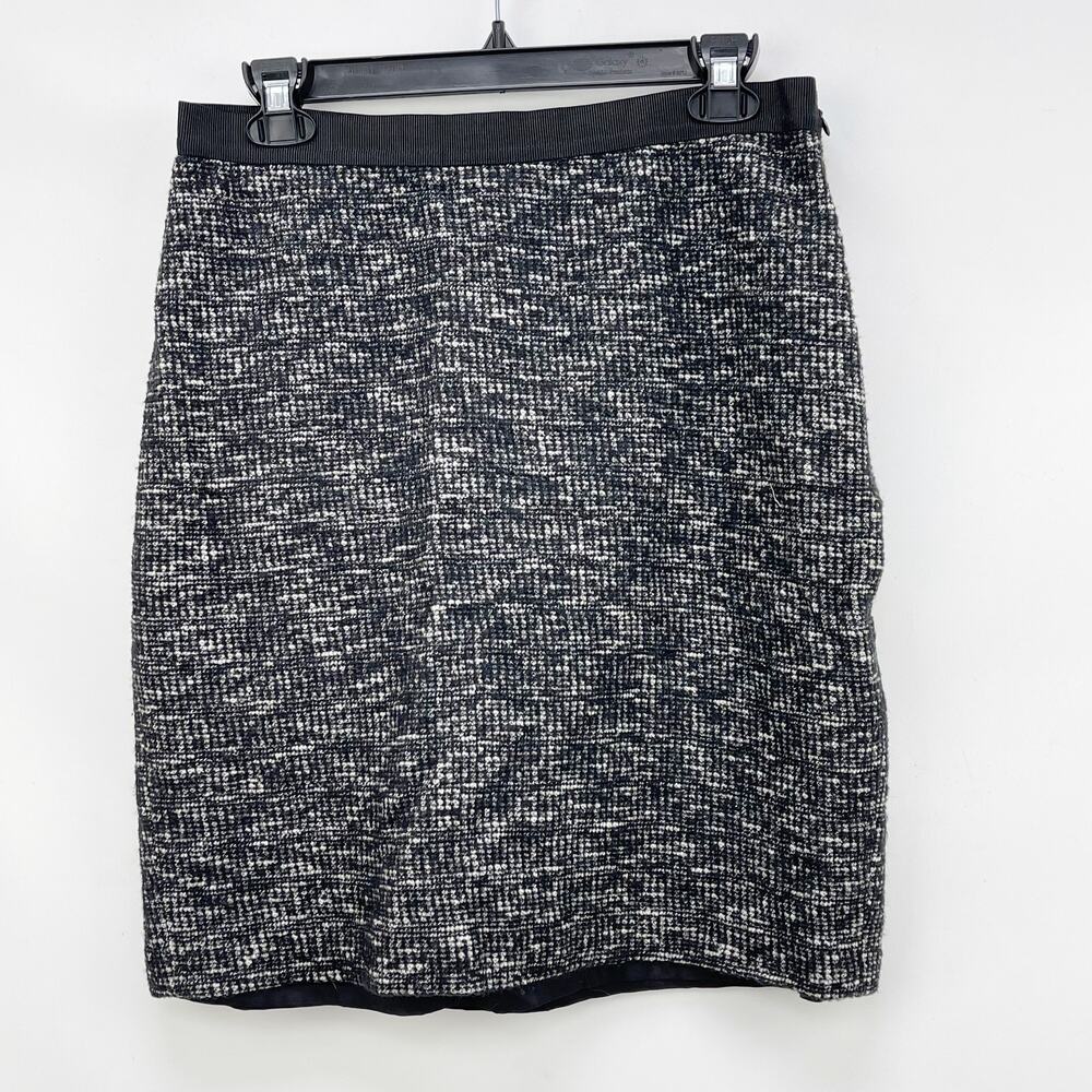 Ann Taylor Womens Skirt 8 Black White Tweed Wool Blend Stretch Knee Length